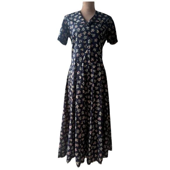 Laura Ashley Dresses & Skirts - LAURA ASHLEY Vtg 80s Midi Floral Sailor Dress Drop Waist Blue Cottagecore Sz 10